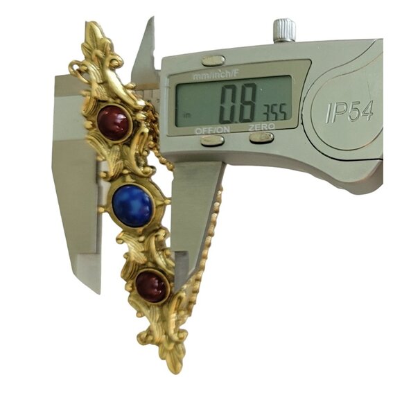 1928 Brand Blue Glass Red Wine Lucite Cab Chatelaine Bar Brooch, K66 - Picture 7 of 8